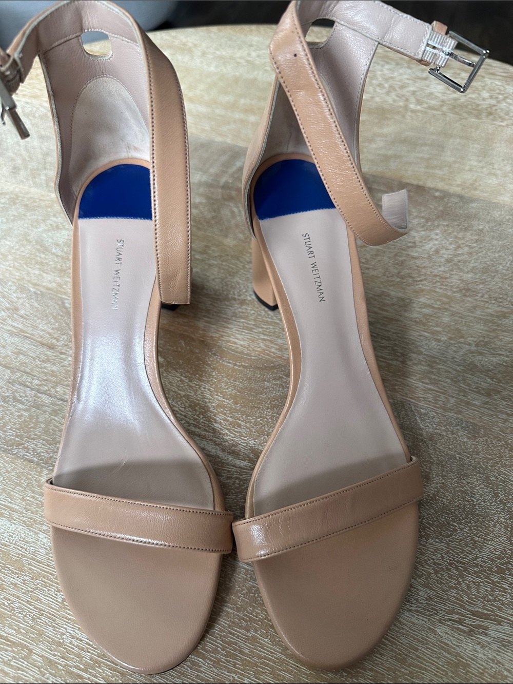 Stuart Weitzman Beige Leather Ankle-Strap Sandals 10.5 New